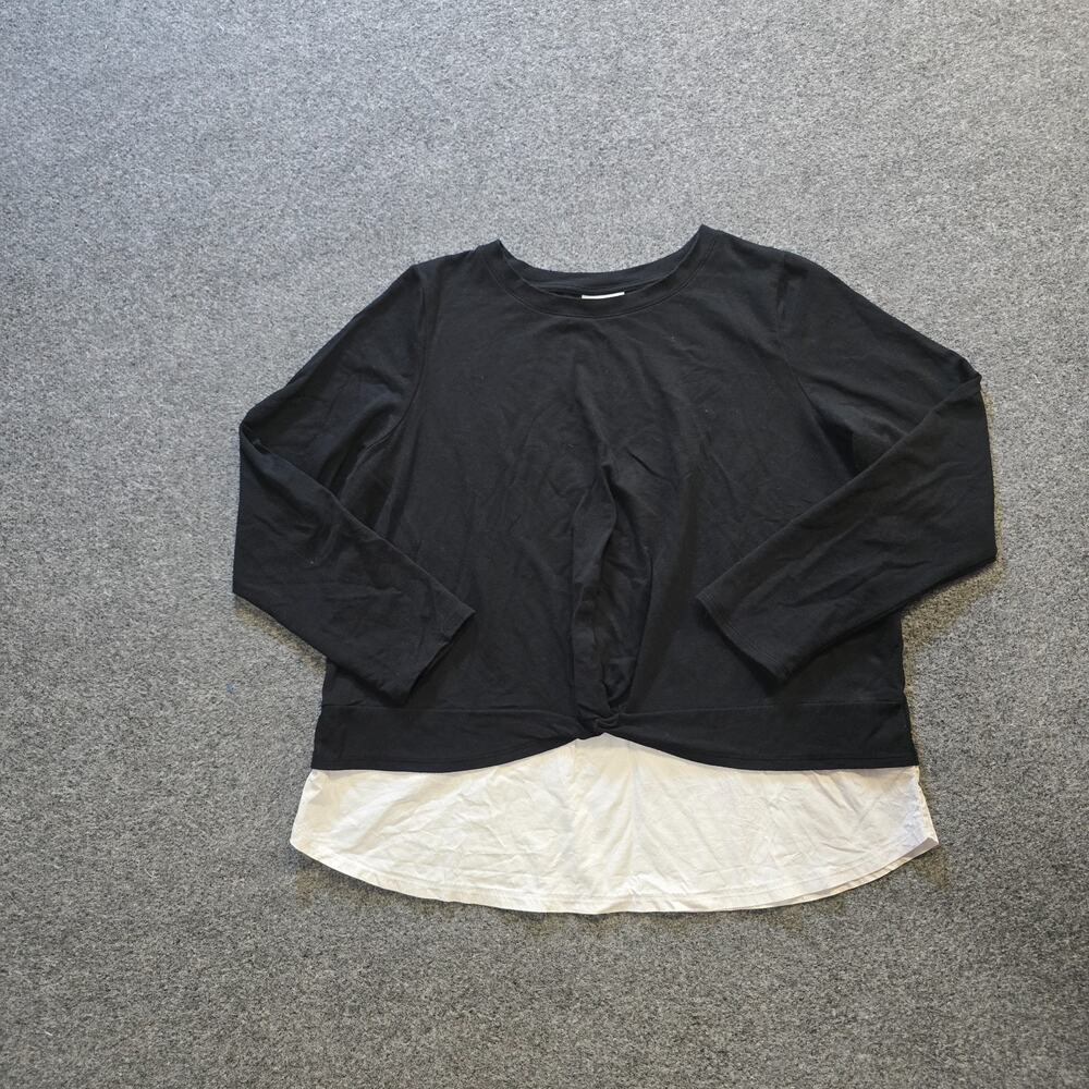 J Jill Sweatshirt Womens Size Large Black Twist Front Long Sleeve Casual Preppy